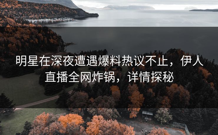 明星在深夜遭遇爆料热议不止，伊人直播全网炸锅，详情探秘