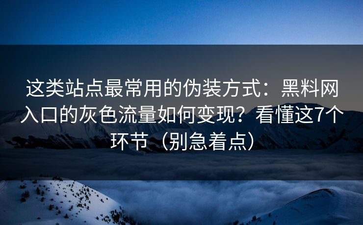 这类站点最常用的伪装方式：黑料网入口的灰色流量如何变现？看懂这7个环节（别急着点）